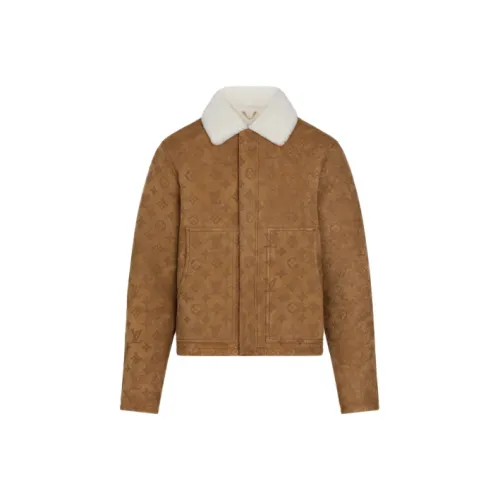 LOUIS VUITTON Leather Jacket Men's Brown