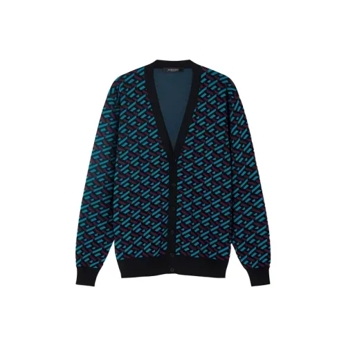 VERSACE Monogram Geometric Intarsia Cardigan
