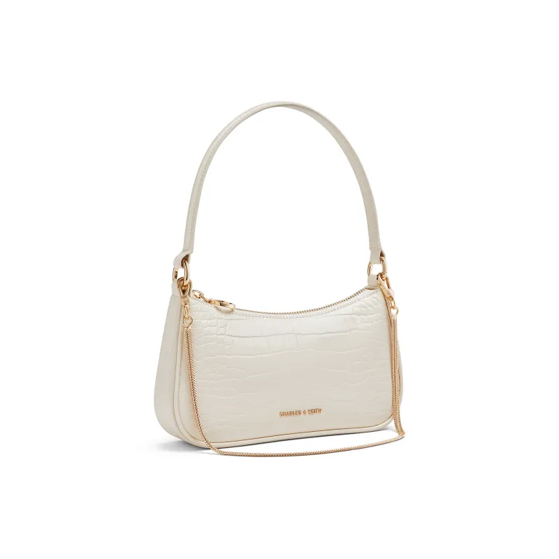 CHARLES&KEITH PU One Shoulder Handbag Trumpets Women's Cream Croco Cream/Black Croco Black-1