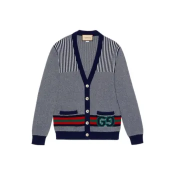 GUCCI Logo Intarsia Button Up Cardigan