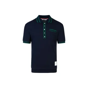 THOM BROWNE Pointelle Stripe Detailed Polo Shirt