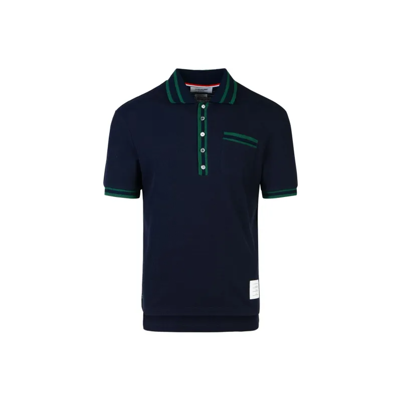 THOM BROWNE Pointelle Stripe Detailed Polo Shirt-0