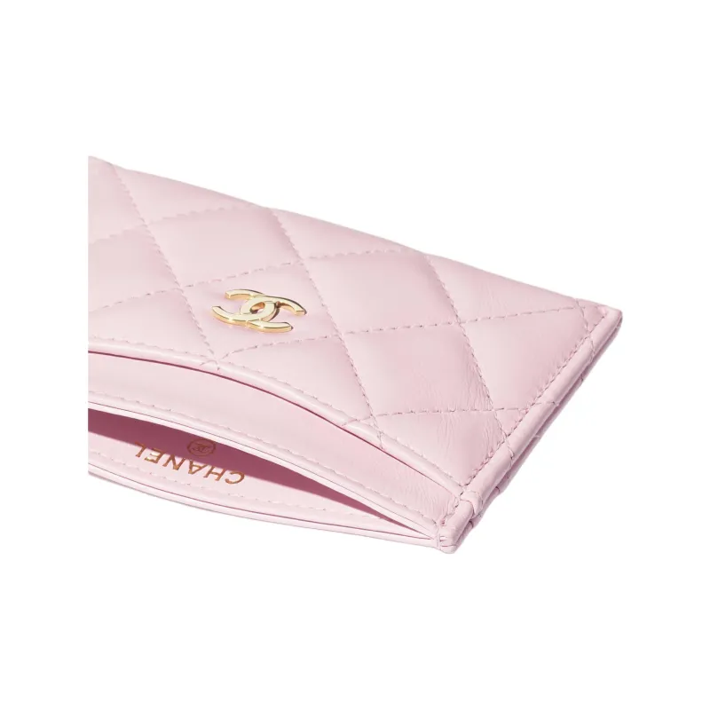 CHANEL Lambskin Card Holder Women's Light Pink-2