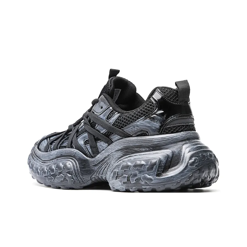 MVA Chunky Sneakers Unisex Low Top Black Distressed-2