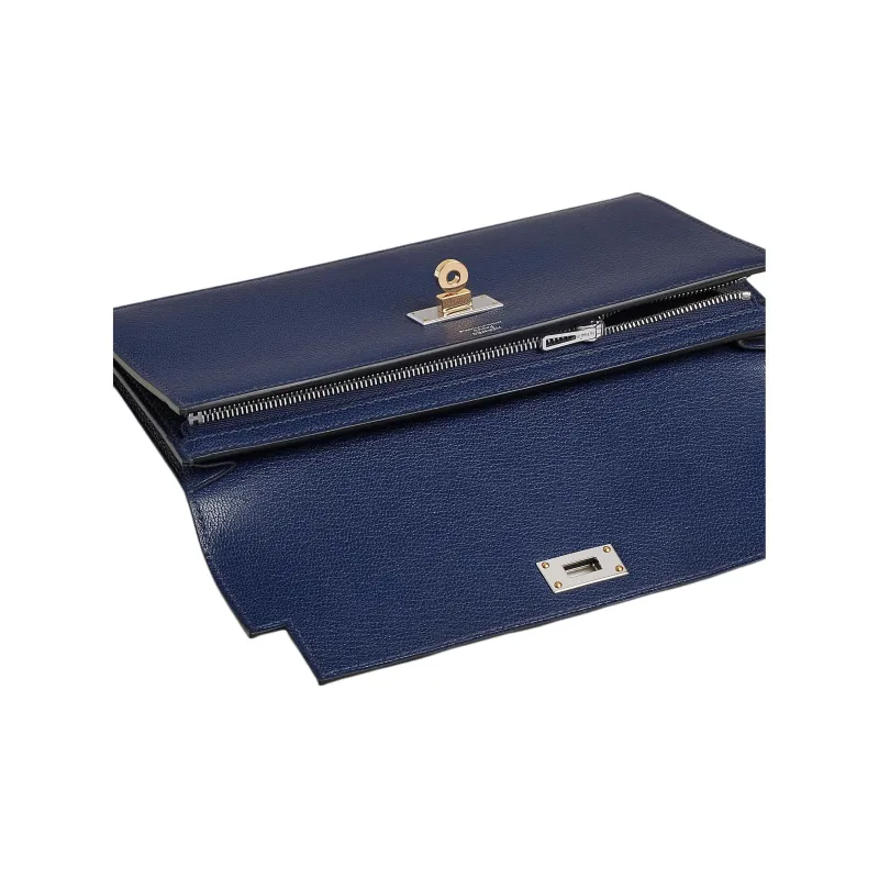 HERMES Kelly Pocket Chamkila Goatskin Wallet Women's 73 Bleu Saphir Sapphire Blue-2