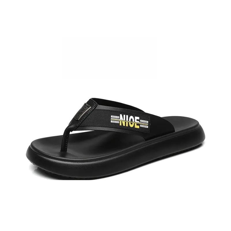 QIE Odor Resistant Abrasion Resistant Slip Resistant Flip Flops Men's Black-1