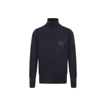 ETRO Logo Embroidered Roll Neck Cable Knitted Jumper