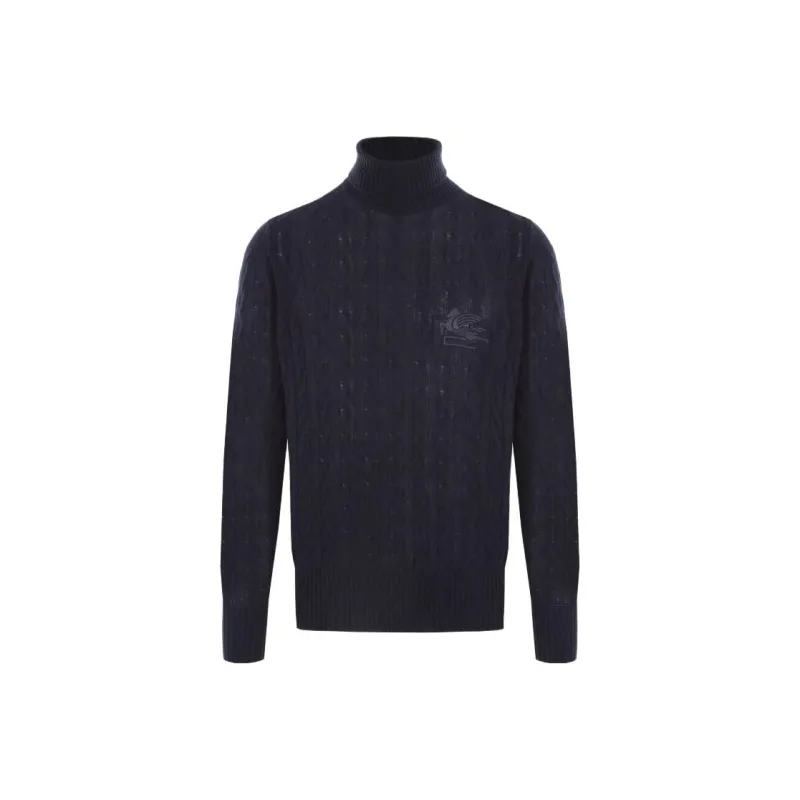 ETRO Logo Embroidered Roll Neck Cable Knitted Jumper-0