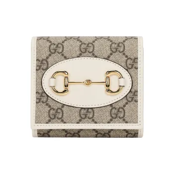 GUCCI Canvas With Leather Wallet Women's Ebony/White
