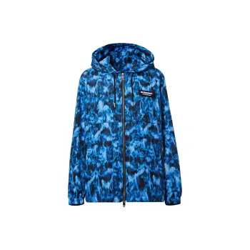 Burberry Men Letter Logo Zip Up Hooded Jacket Navy Blue