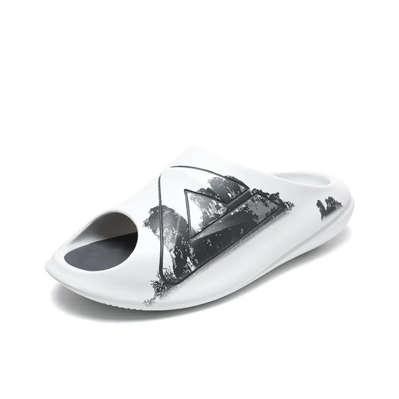 PEAK Slip Resistant Abrasion Resistant Cushioning Slide Slippers Men's White Gray-2