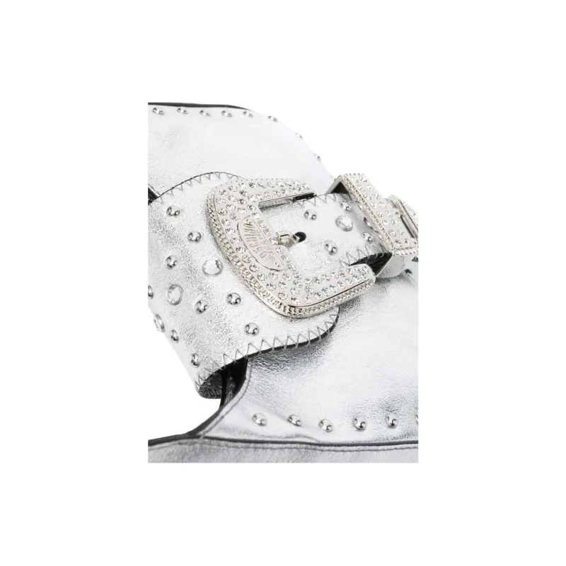 MOSCHINO Calfskin Handbag Shoulder Bag Women's Silver-2