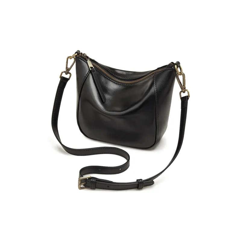 Old Man's Head Top Grain Cow Leather Crossbody Bag Regular Women's Black/White/Lemon/Khaki-4