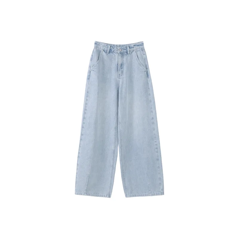 Fstudio Korean Style Light Tone Fashion Casual Straight Fit Jeans Women's Blue-1