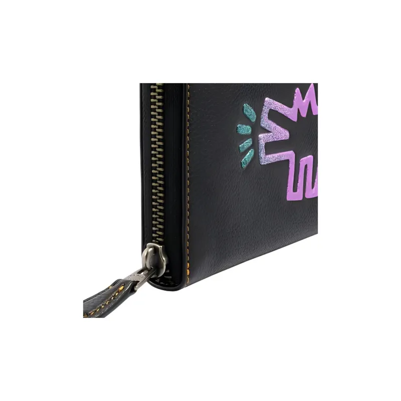 COACH Keith Haring Collaboration Accordion Wallet Synthetic Leather Clutch Card Holder, Wallet Small Size Women's Black-5
