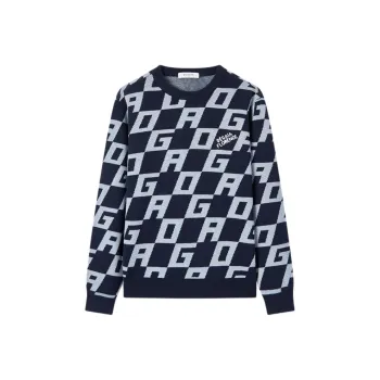DEGAIA FW24 Sweater Men's Navy Blue Letter