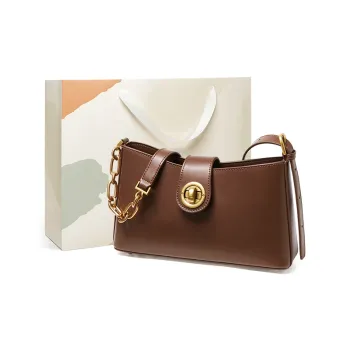 15 MINS Cow Leather With Synthetic Leather Shoulder Bag, Crossbody Bag Medium Size Women's Coffee