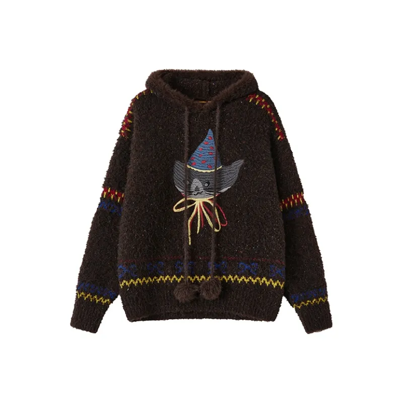 WULISHAONIAN Sweater Unisex Red Brown-0