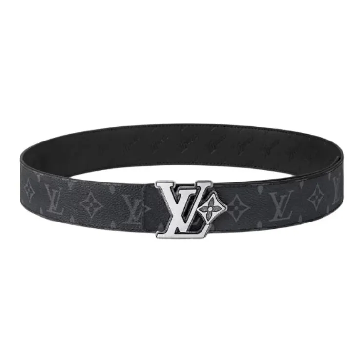 LOUIS VUITTON Coated Canvas Leather Belts Men's Black Width 4CM-0