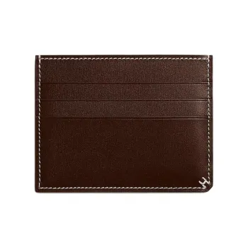 HERMES H Sellier Box Leather Card Holder Women's 47 Chocolate