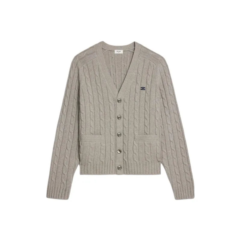 CELINE Triomphe Cardigan In Cable knit Cashmere-0