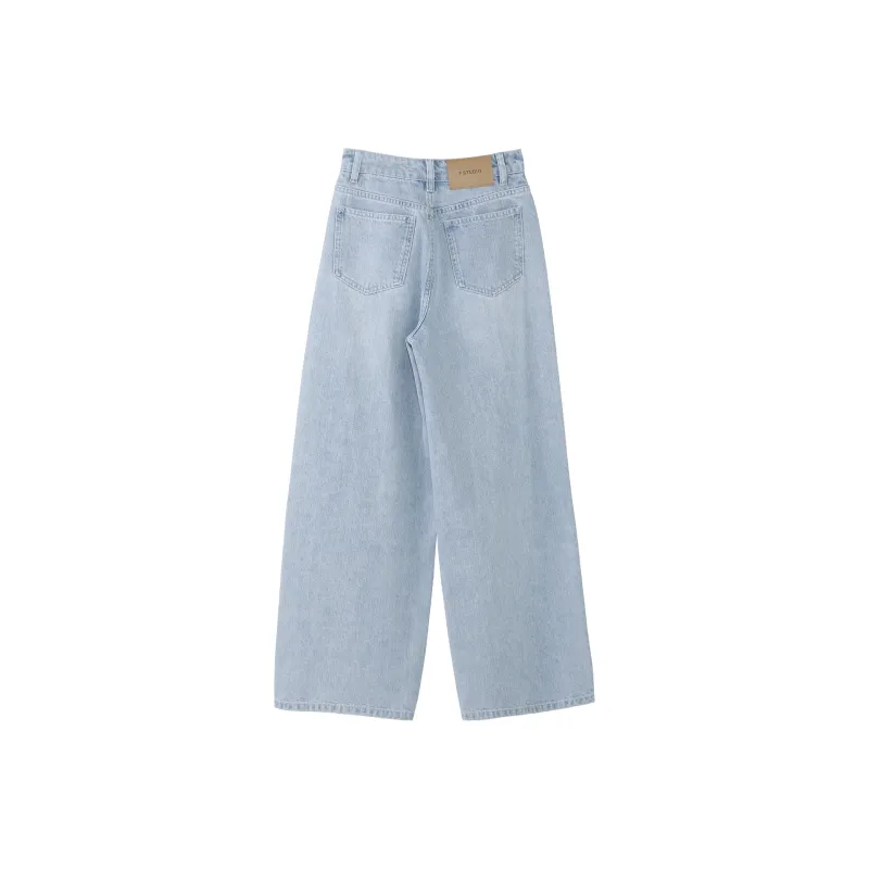 Fstudio Korean Style Light Tone Fashion Casual Straight Fit Jeans Women's Blue-2