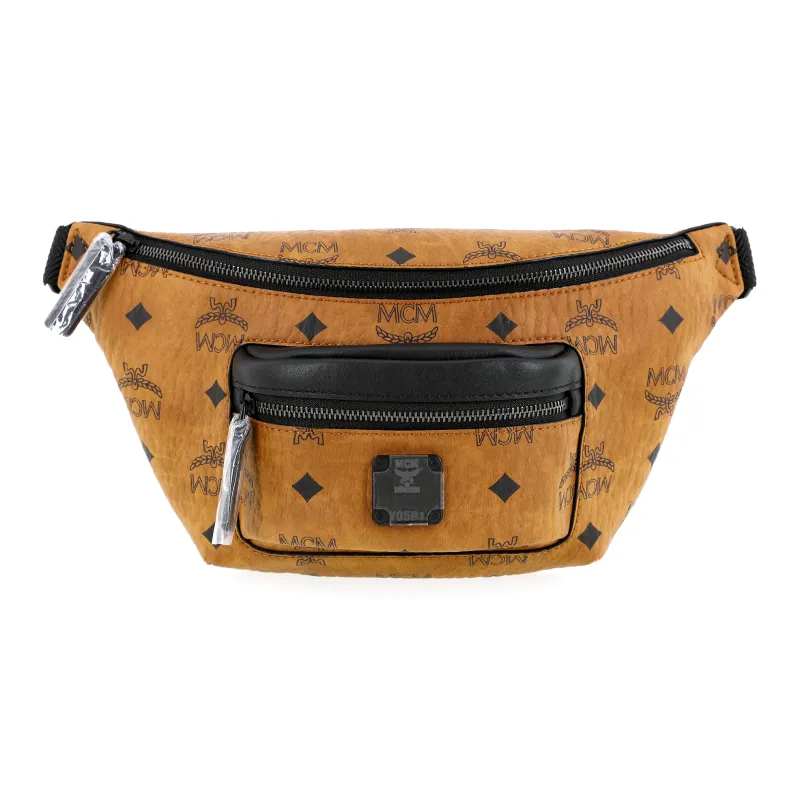 MCM Fursten Visetos Artificial Leather Sling Bag, Fanny Pack Mini Men's Brown Cognac-0