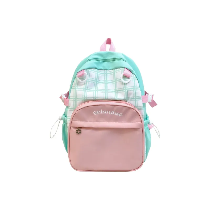 BUBM Nylon Backpack Unisex Green/Sky Blue/Pink-12
