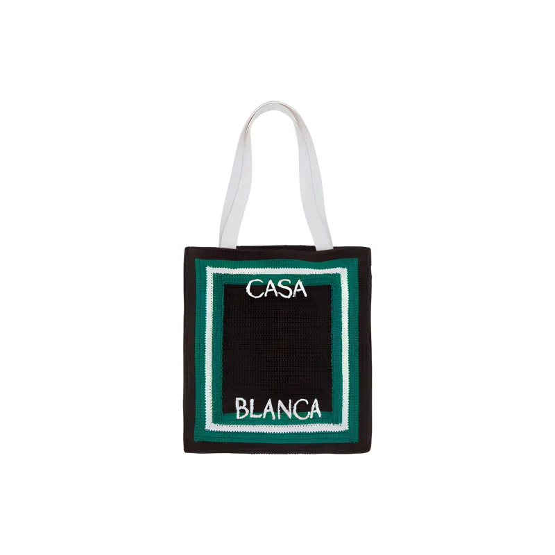 CASABLANCA Logo Embroidered Crochet Knit Top Handle Bag-1