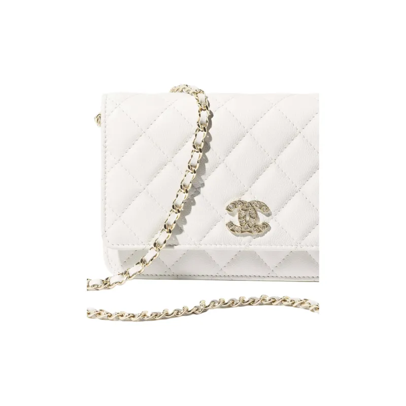 CHANEL Calfskin Wallet, Shoulder Bag Women's White-2