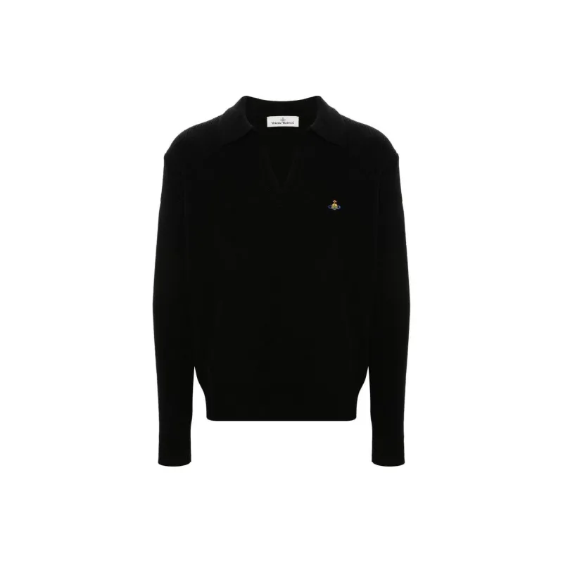 Vivienne Westwood Orb Embroidered Knitted Polo Shirt-0
