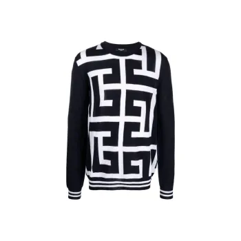 BALMAIN Monogram-print Merino Wool Jumper