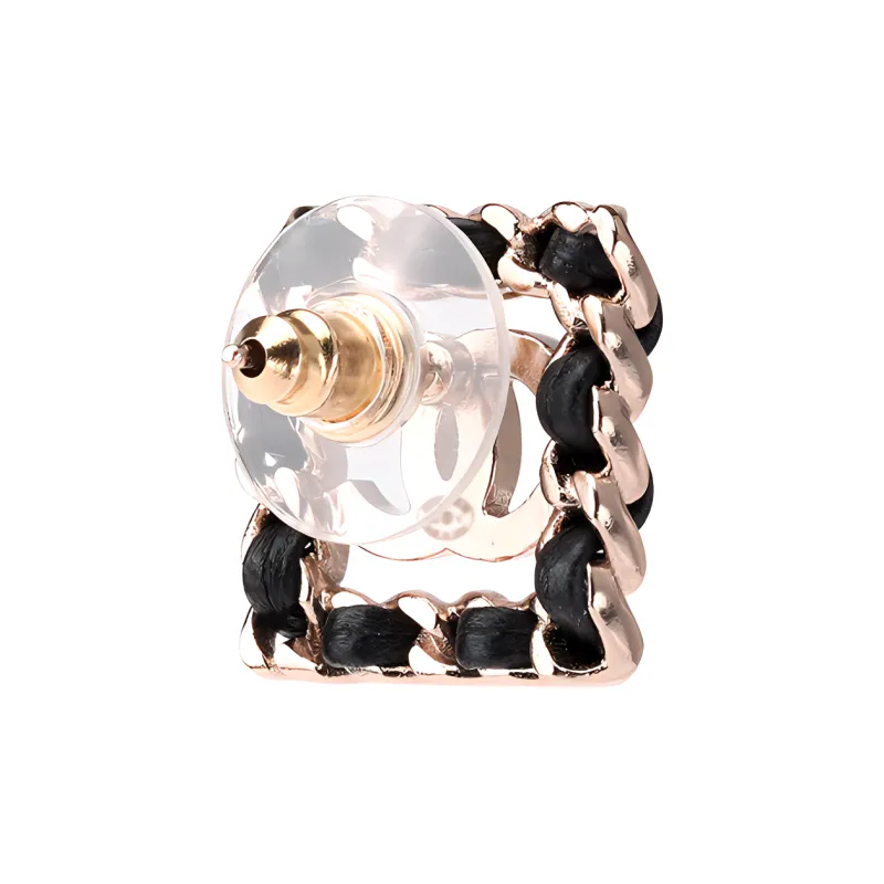 CHANEL Leather Stud Earrings Women's-2