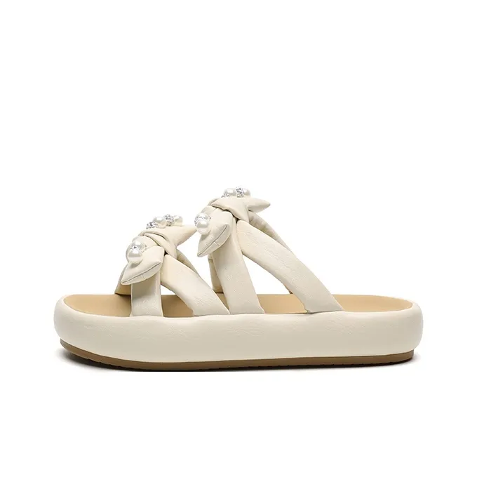 JOSINY PU Polyurethane Slide Slippers Women's Ecru-0