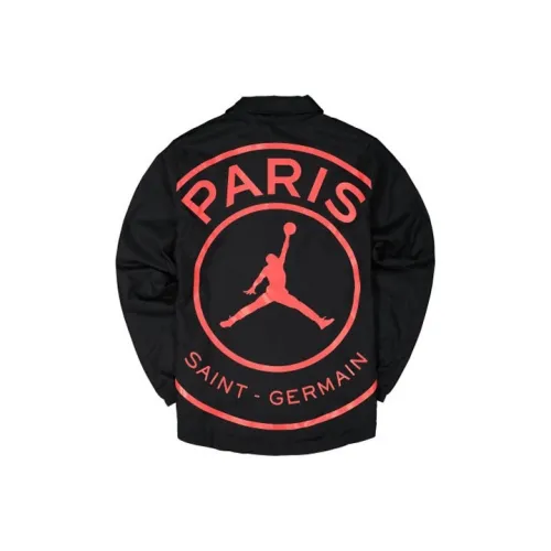 JORDAN×PSG LOGO Coach Jacket JORDAN×Paris Saint Germain Jackets Men Black