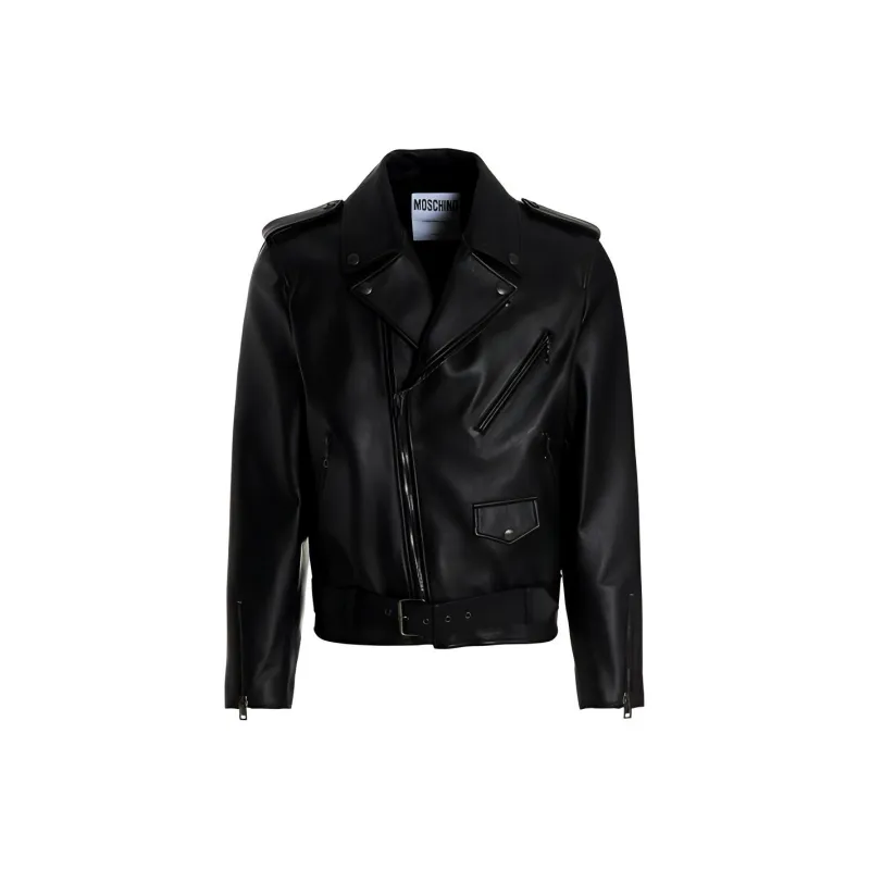 MOSCHINO Leather Jackets Men Black-1