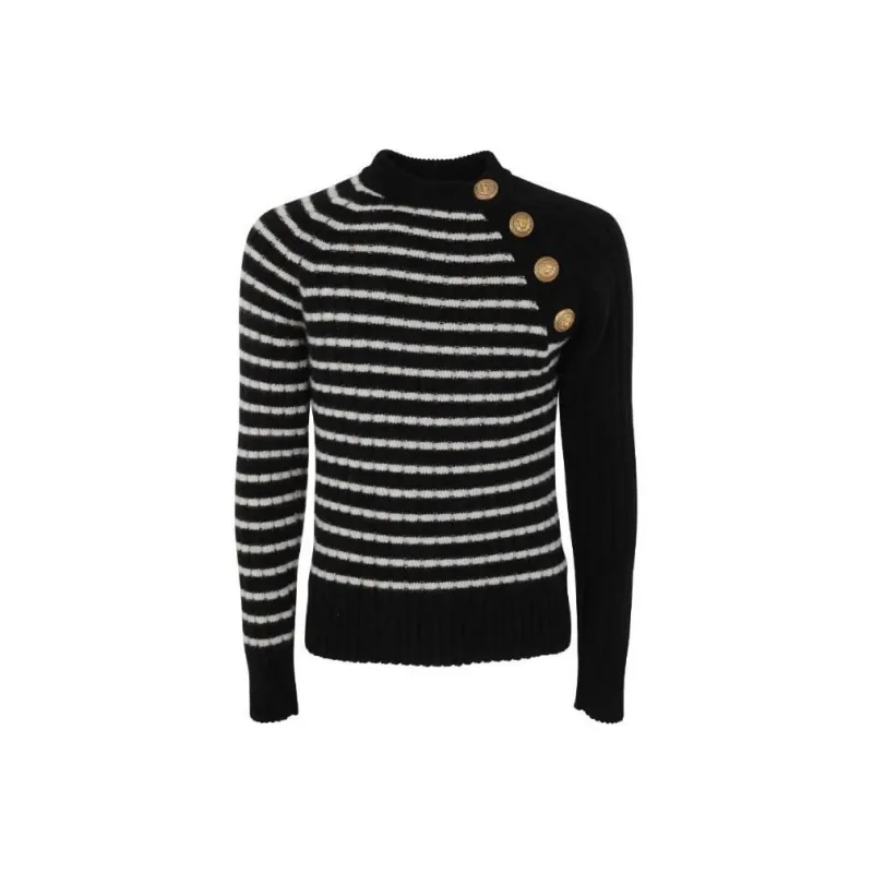BALMAIN Button Embellished Striped Jumper-0