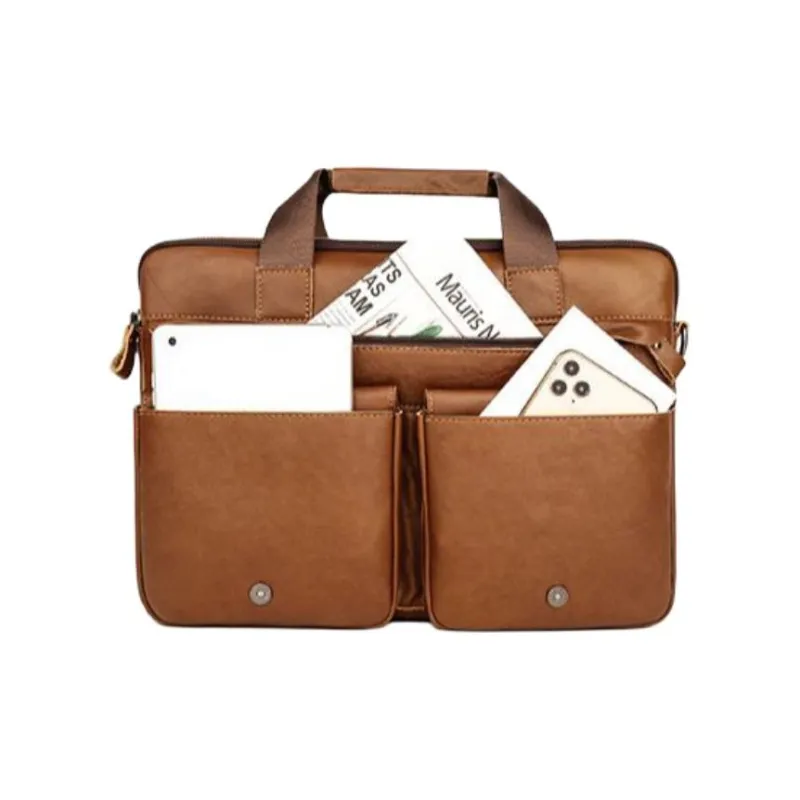 VIHUS Top Grain Cow Leather Briefcase Men's Black/Brown-3