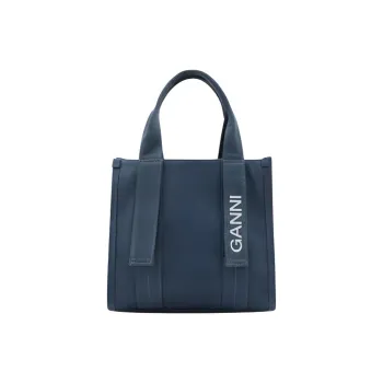 GANNI Tech Logo Printed Denim Tote Bag