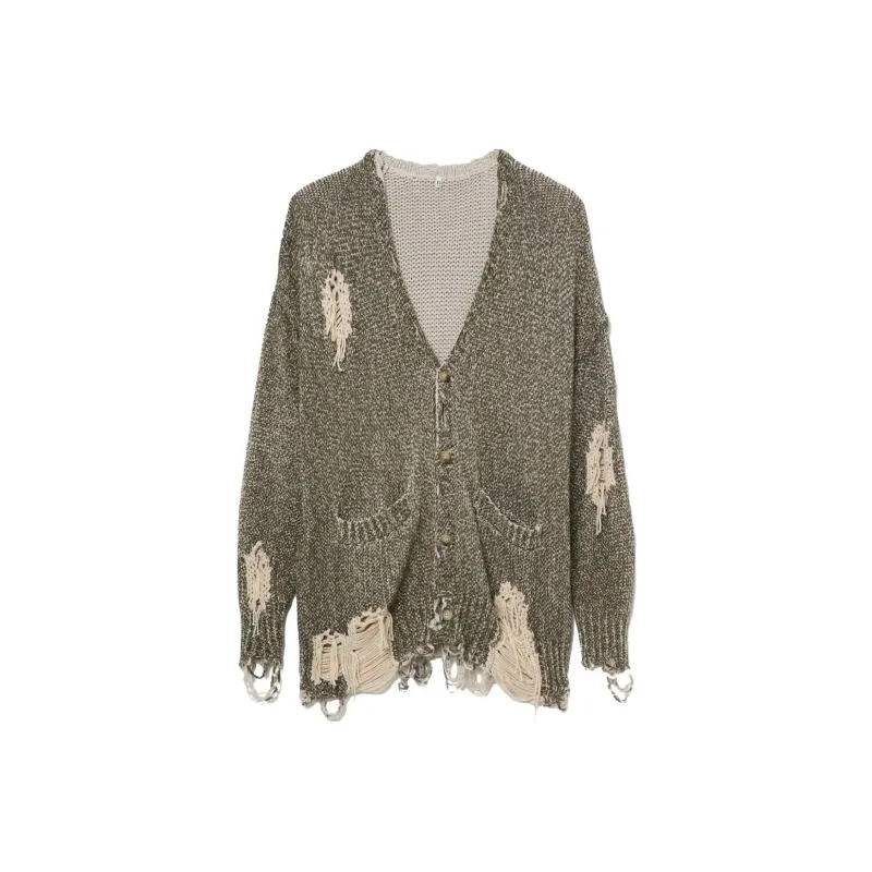 R13 Jumbo Distressed Tweed print Cardigan-0