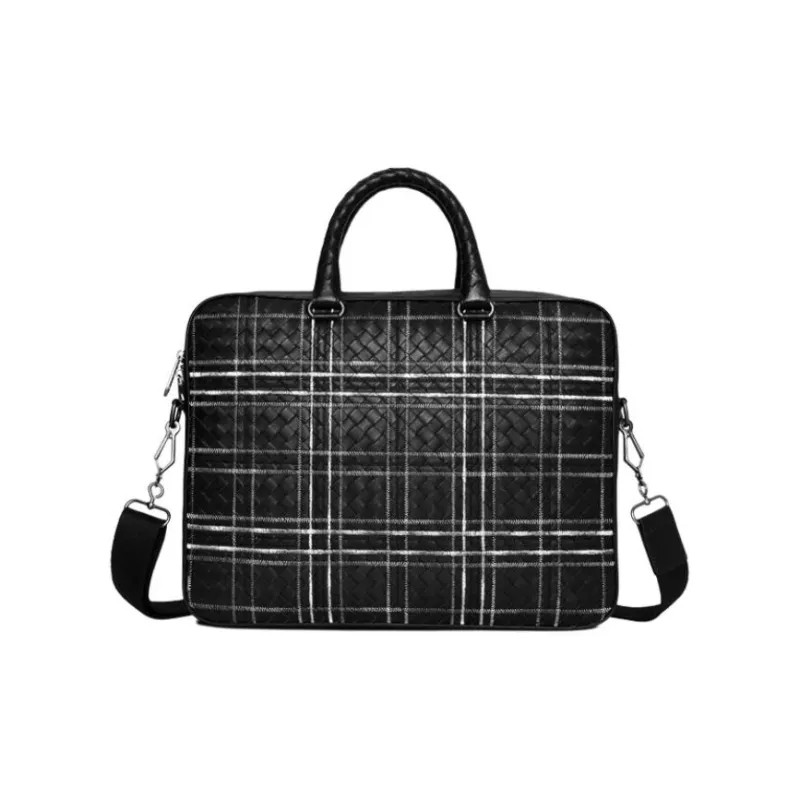 VIHUS Top Grain Cow Leather Portable Briefcase Men's Black-1