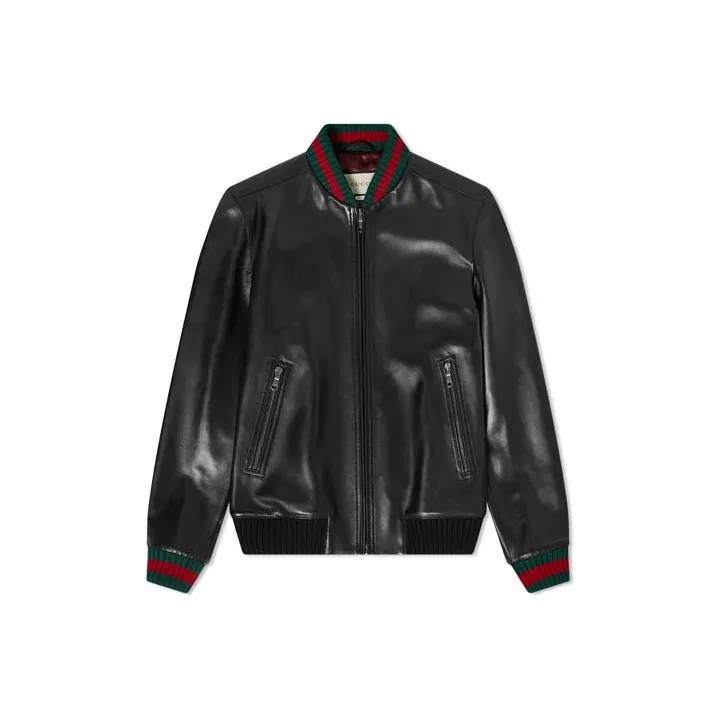 GUCCI Web detail Leather Jacket-0