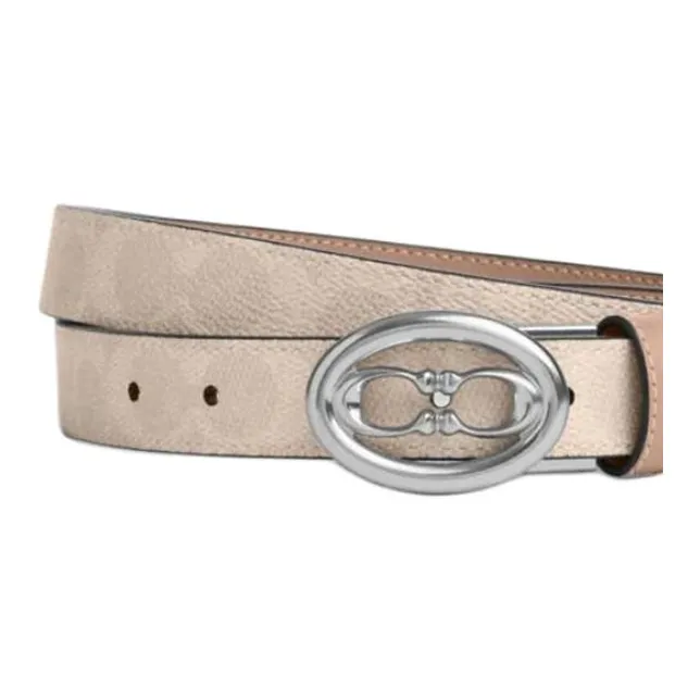 COACH Calfskin Coated Canvas Leather Belts Unisex Beige Width 2.5CM-2