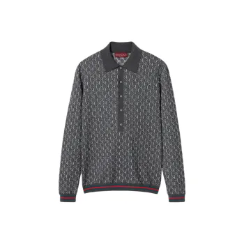 GUCCI Monogrammed Long Sleeve Polo Shirt