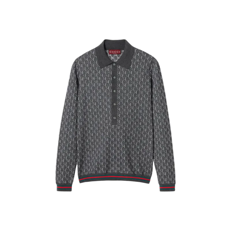 GUCCI Monogrammed Long Sleeve Polo Shirt-0