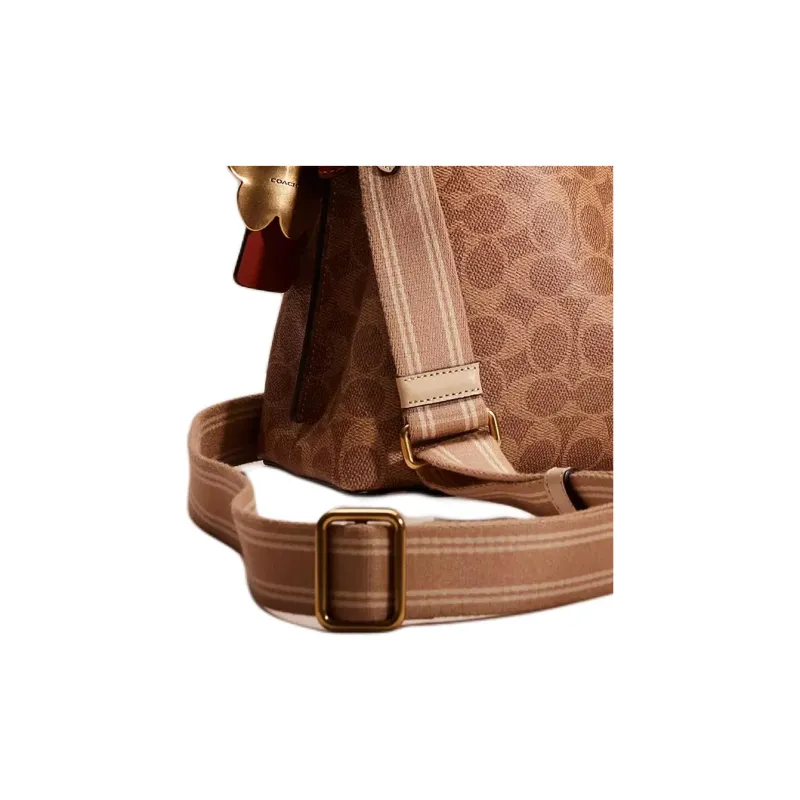COACH Willow Pebbled Leather Bucket Bag, Crossbody Bag Large Size Women's Monogram Brown-4