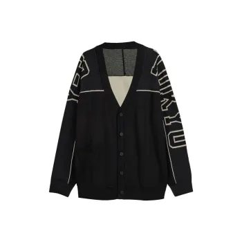 Y 3 Logo Intarsia Knit V Neck Buttoned Cardigan