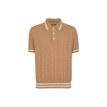 BALMAIN Monogram Jacquard Knitted Polo Shirt
