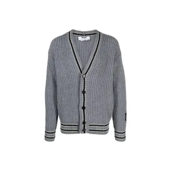 MSGM V Neck Striped Trim Knitted Cardigan