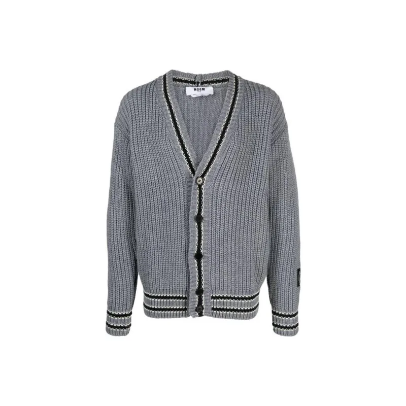 MSGM V Neck Striped Trim Knitted Cardigan-0